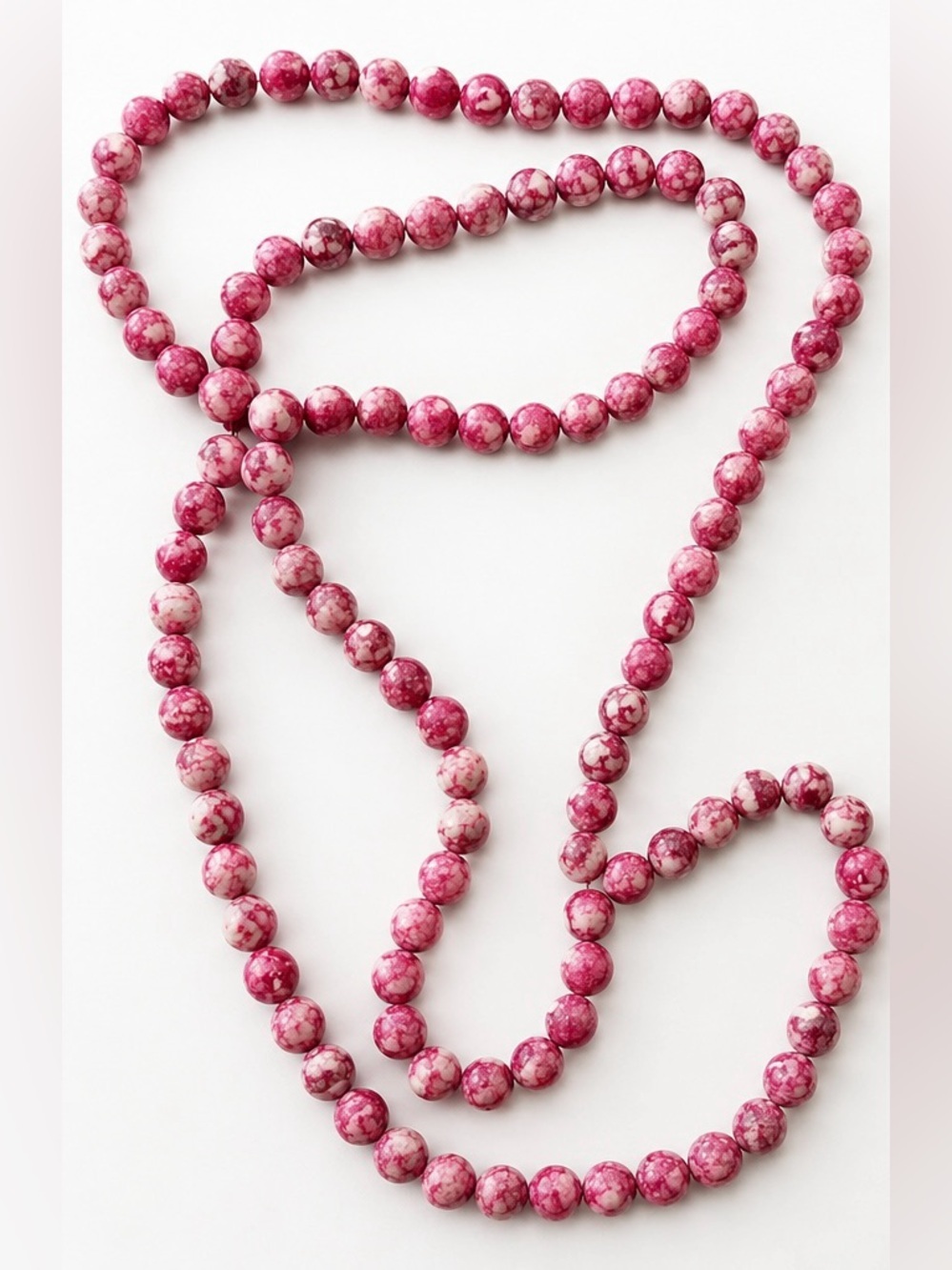 Vintage Pink Marbled Stone Bead Necklace 35” Long 8mm Beads No Clasp Statement - Picture 1 of 5